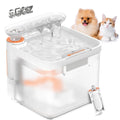HydraPurr quiet cat water fountain 2.5L with triple filtration, white with cat and dog